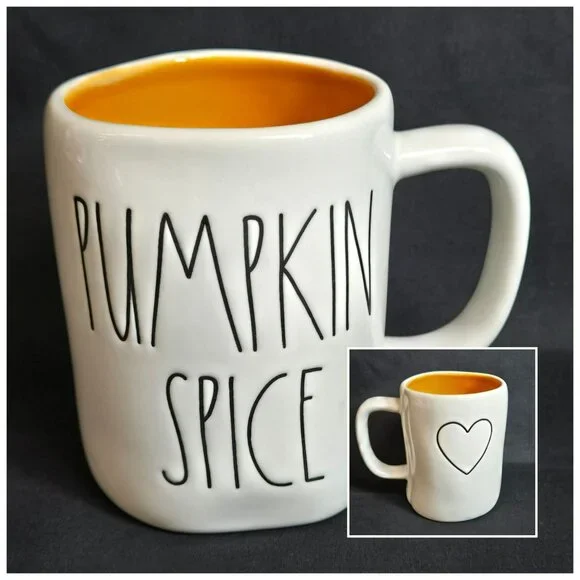 Rae Dunn PUMPKIN SPICE Heart Coffee Mug Orange Inside Thanksgiving Farmhouse - Picture 1 of 8